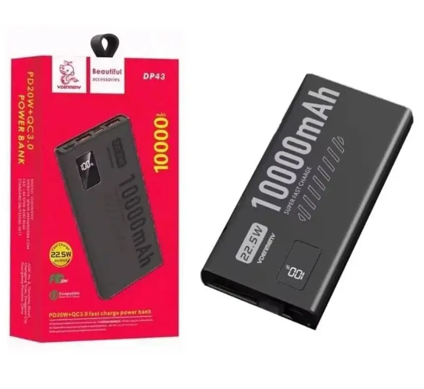 Power Bank Denmen DP43 10000Mah 22.5W QC3.0 LED black EU - фото 2
