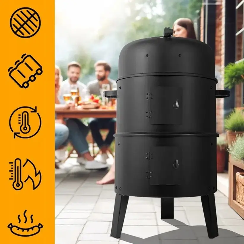 Садова коптильня на вугільному грилі з вогнищем 3 в 1 MalTec Coal Curron SmokeHouse GM8000 із термометром, мангал, чорна, 108085 - фото 5