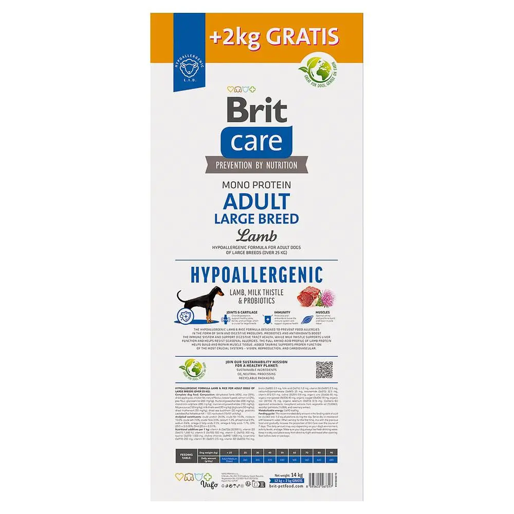 Корм сухий Brit Care Dog Hypoallergenic Adult Large Breed для дорослих собак великих порід гіпоалергенний з ягням 12+2 кг - фото 2