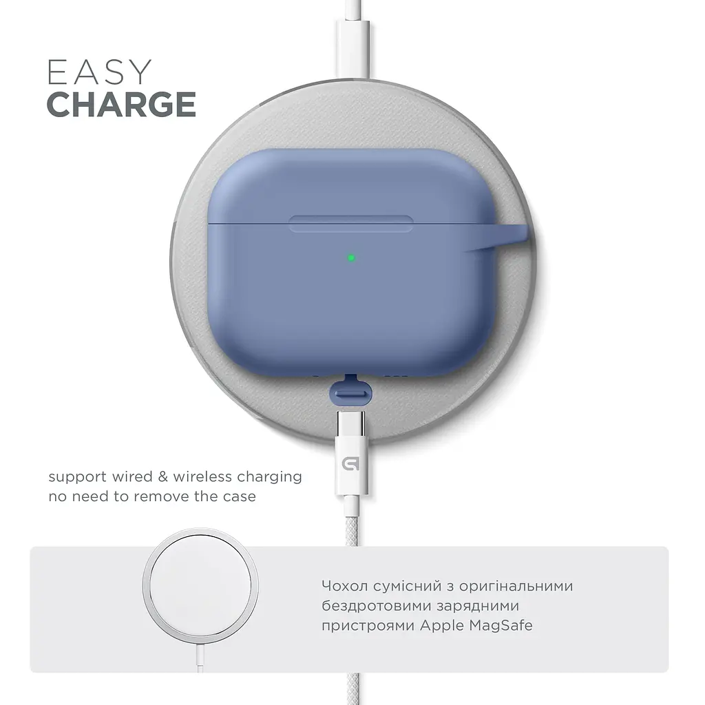 Силіконовий чохол для навушників Apple AirPods Pro 2 2022, Hang Case, фіолетовий, ультратонкий захисний кейс товщиною 2 мм, захист від подряпин, пилу та ударів, компактний, з карабіном для кріплення, ArmorStandart (ARM73672) - фото 7