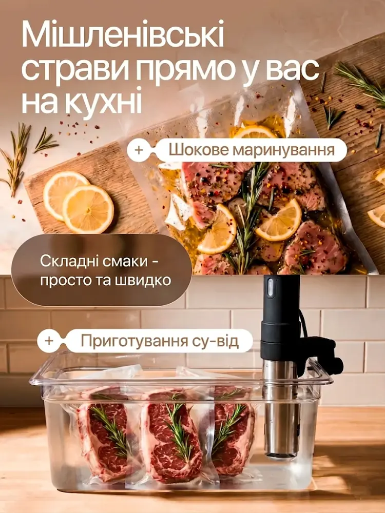 Вакууматор для продуктів Zepline 200 Вт Кухонний вакуумний пакувальник, Вакууматор для їжі, Вакуматор з рулоном та пакети для вакуумування - фото 6