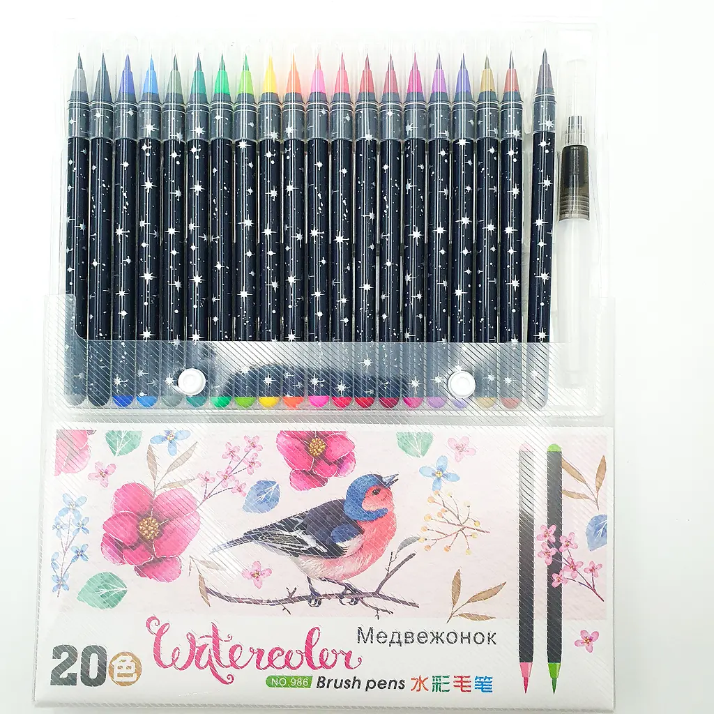 Акварельні маркери лінери пензлика олівці на водній основі UKC Watercolor Brush Pen 20 шт - фото 3