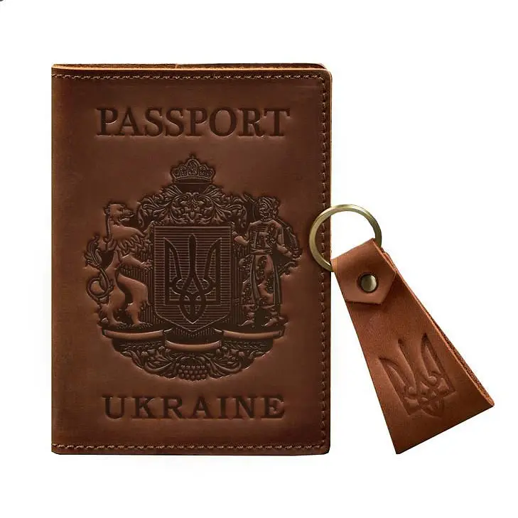 Подарунковий набір шкіряних аксесуарів з українською символікою світло-коричневий - фото 6