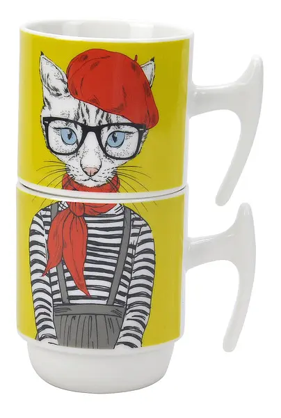 Набір чашок на металевій підставці Limited Edition Cat & Hats, 5 предметів (6518450) - фото 3