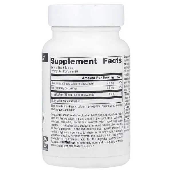 Триптофан L-Tryptophan 60 Tablets Source Naturals vit0004848 - фото 2
