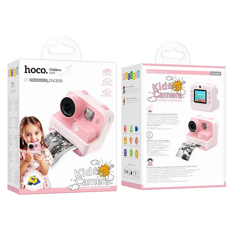 Детская фотокамера с моментальной печатью Hoco DV200 Dual lens Pink - фото 6
