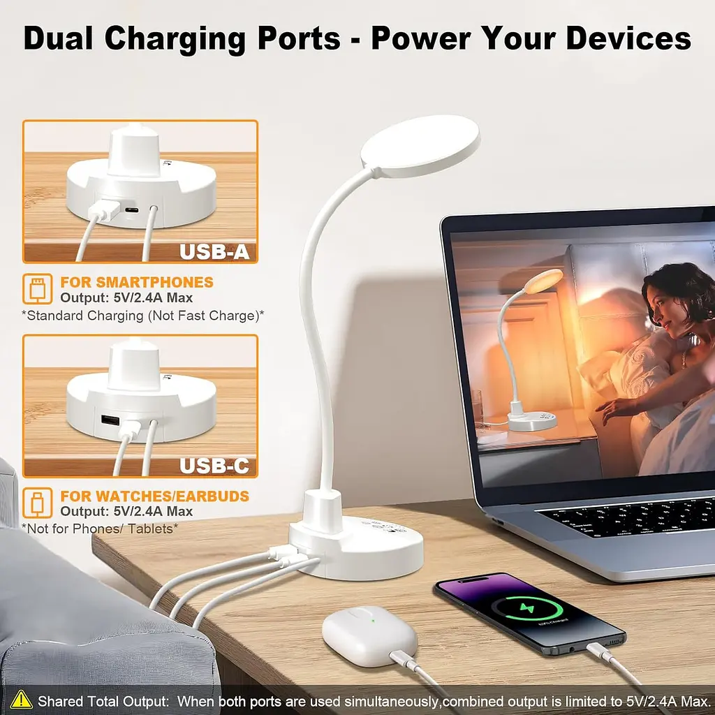 Настільний LED світильник 15W з USB портами, 3 режимами освітлення та таймером - фото 2