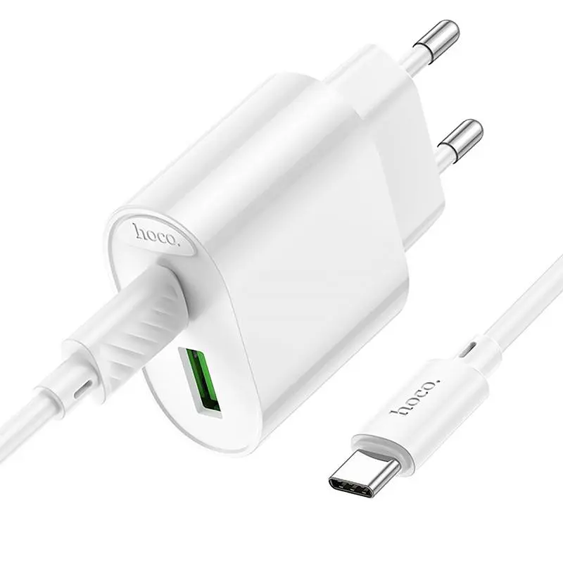 МЗП Hoco C109A Fighter PD20W+QC3.0 (1USB-A/1C) + кабель Type-C to Type-C White - фото 2