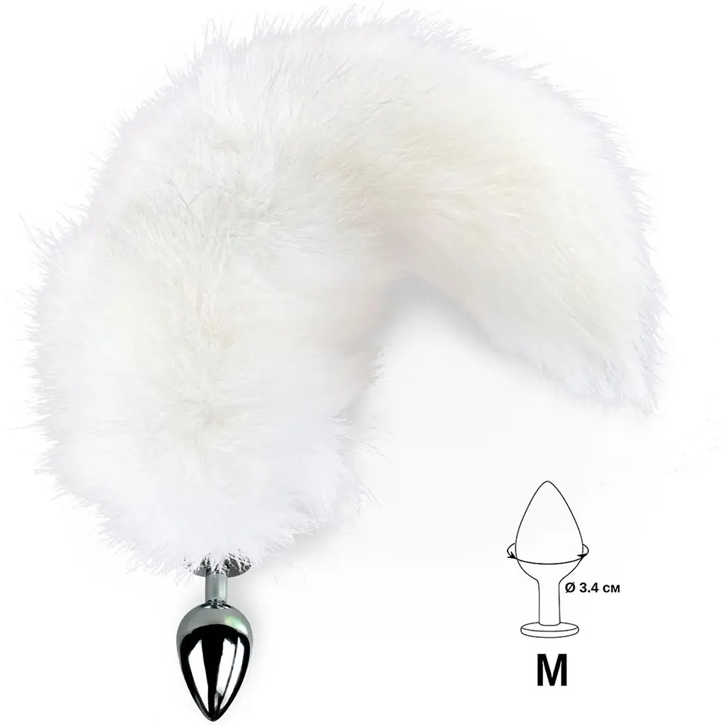 Металева анальна пробка Art of Sex з хвостом із натурального хутра Size M White fox - фото 2