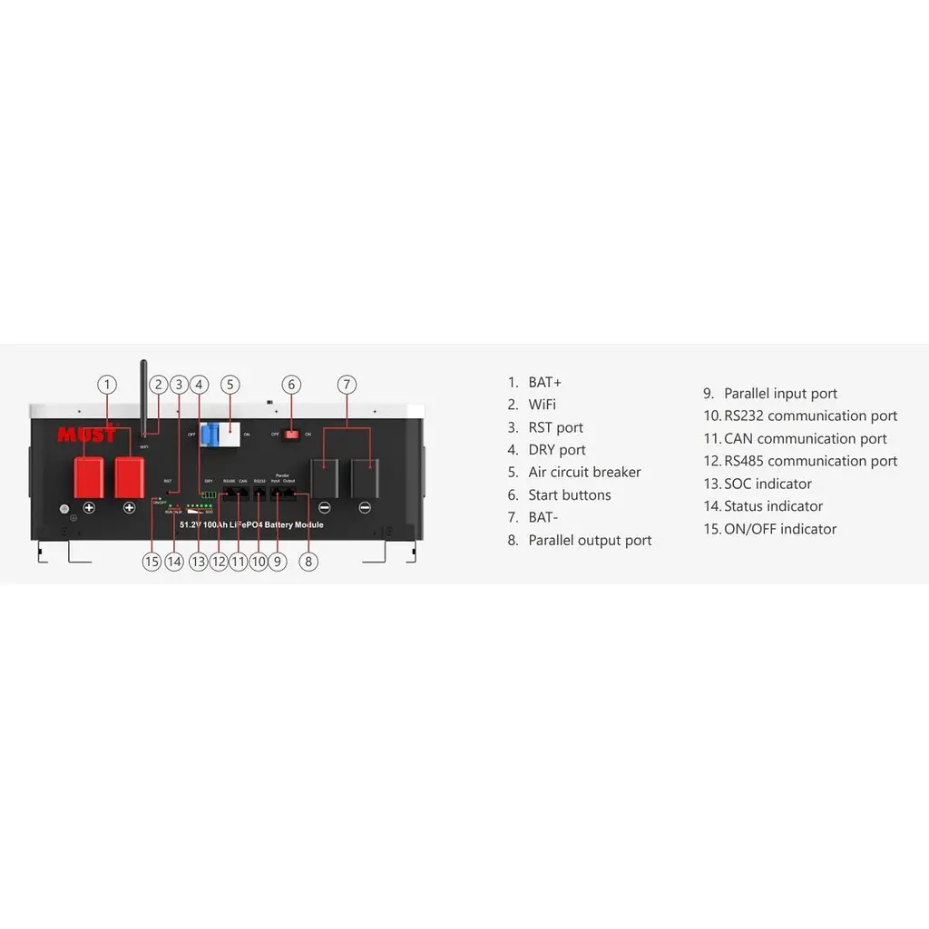 Система зберігання енергії Must PH19-10048 EXP 10kW + 3 АКБ LP16-48200 30.7kWh (51.2V/200Ah/10240Wh) [174062] - фото 7