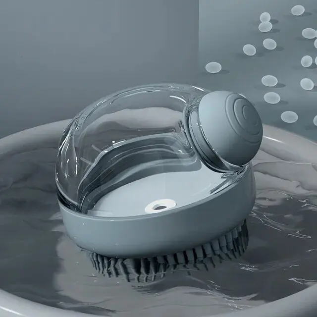 Щітка силіконова масажна Semi Cleaning Device з дозатором, Grey для миття тварин