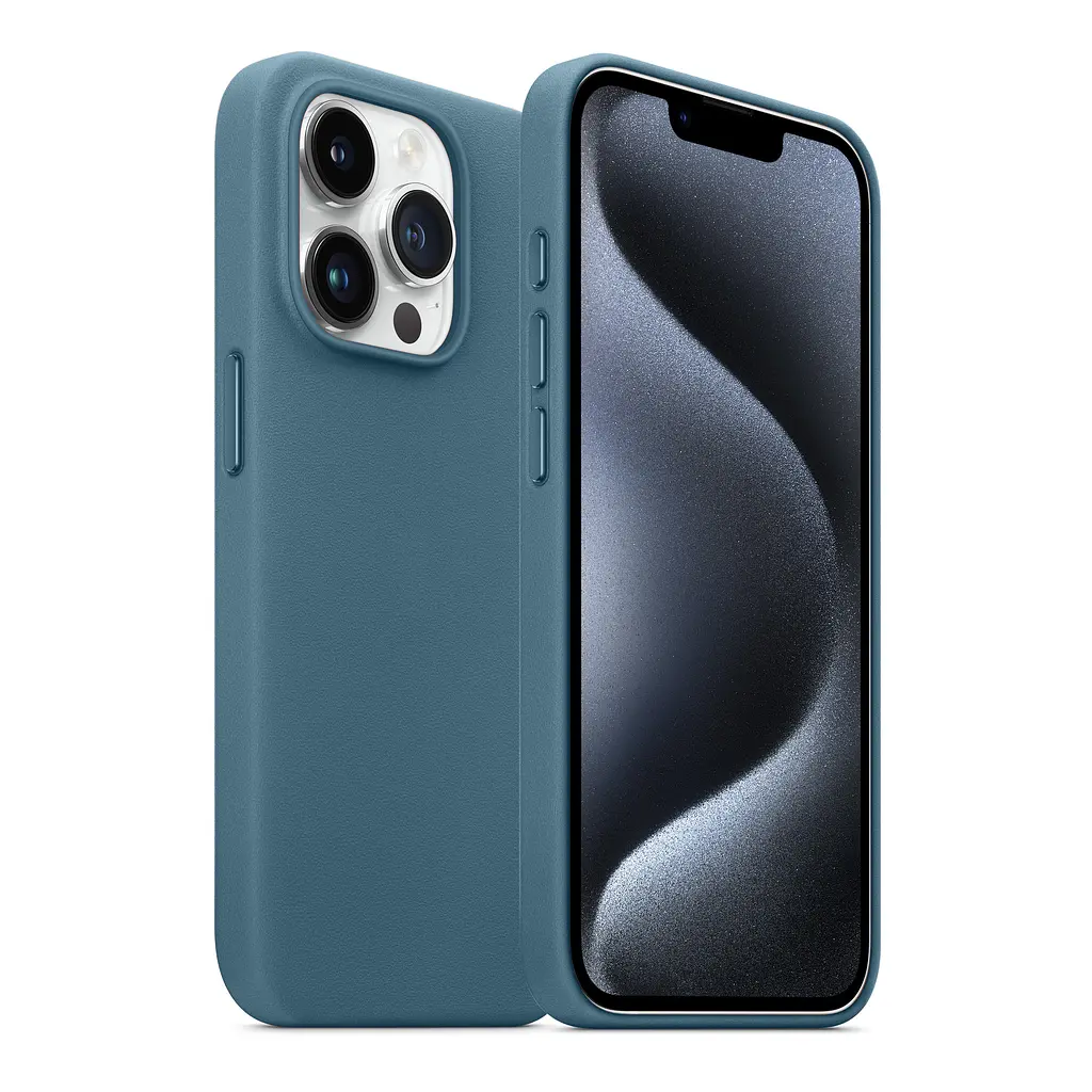 Кожаный чехол-панель для Apple iPhone 15 Pro, FAKE Leather Case, голубой, искусственная кожа, премиальный, противоударный, защита всего корпуса, с мягкой подкладкой, поддержка MagSafe и беспроводной зарядки, ArmorStandart (ARM76304) - фото 3