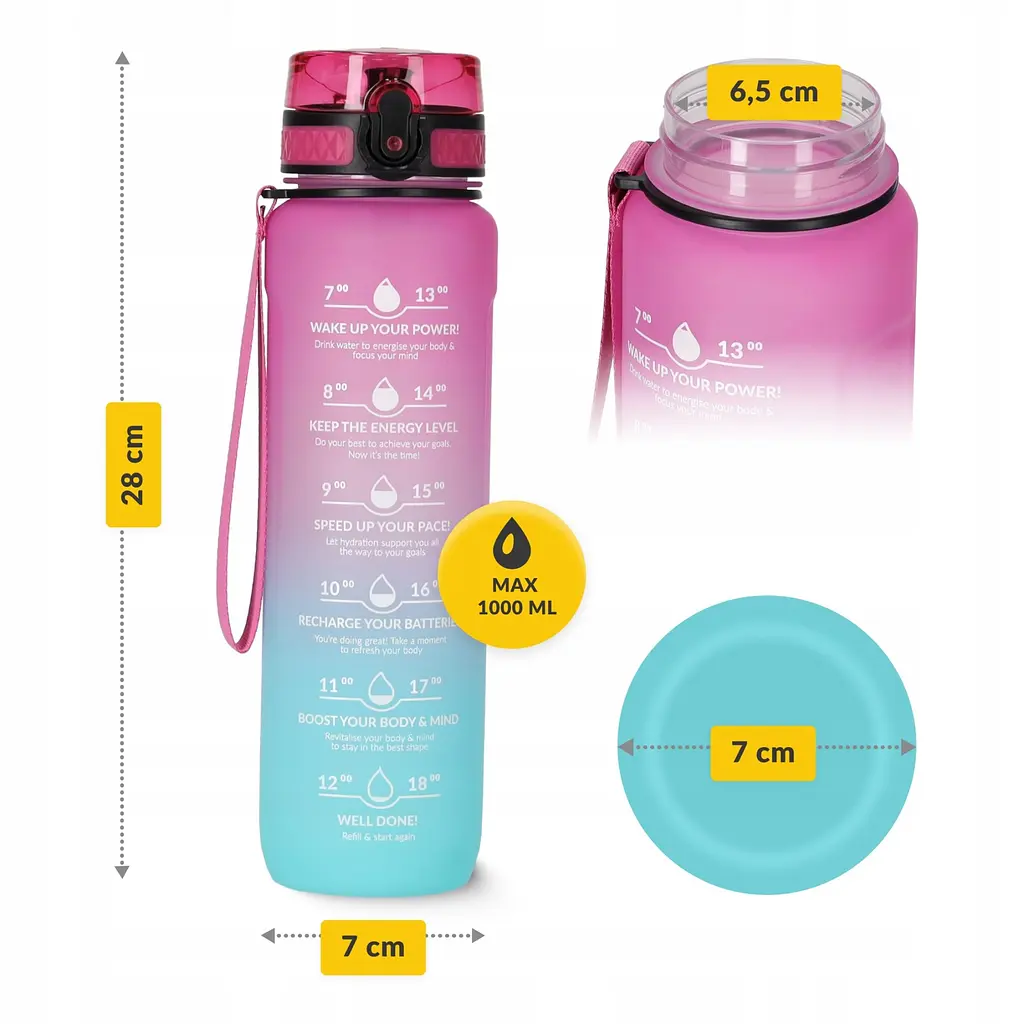 Пляшка для води 4FIZJO спортивна 1000 мл 4FJ0630 Pink/Sky Blue (P-5905973400770) - фото 2