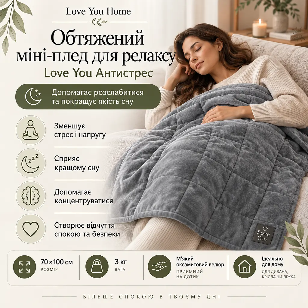 Плед обтяжений Love You 70×100 см 3 кг сірий (ly4721) - фото 5
