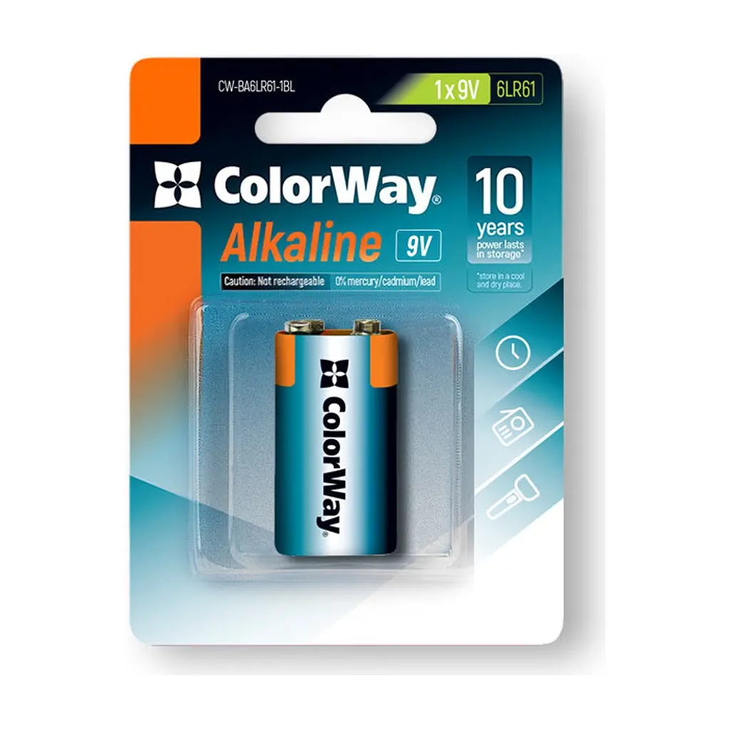 Батарейка ColorWay Крона 6LR61 9V Alkaline Power x 1 (CW-BA6LR61-1BL) - фото 2
