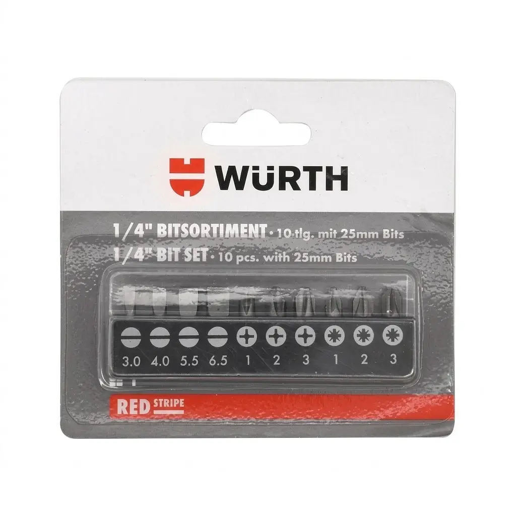 Набір біт Wurth Red Stripe PH + PZ + SL 1/4" 25 мм 10 шт. (5764625110) - фото 2