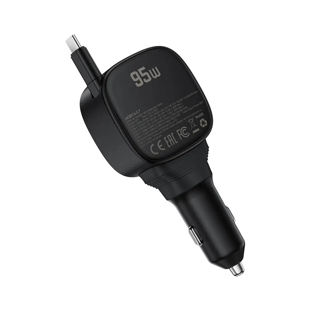 Зарядний пристрій Acefast 1xUSB-C PD95W + telescopic cable USB-C black (6974316285946) - фото 3