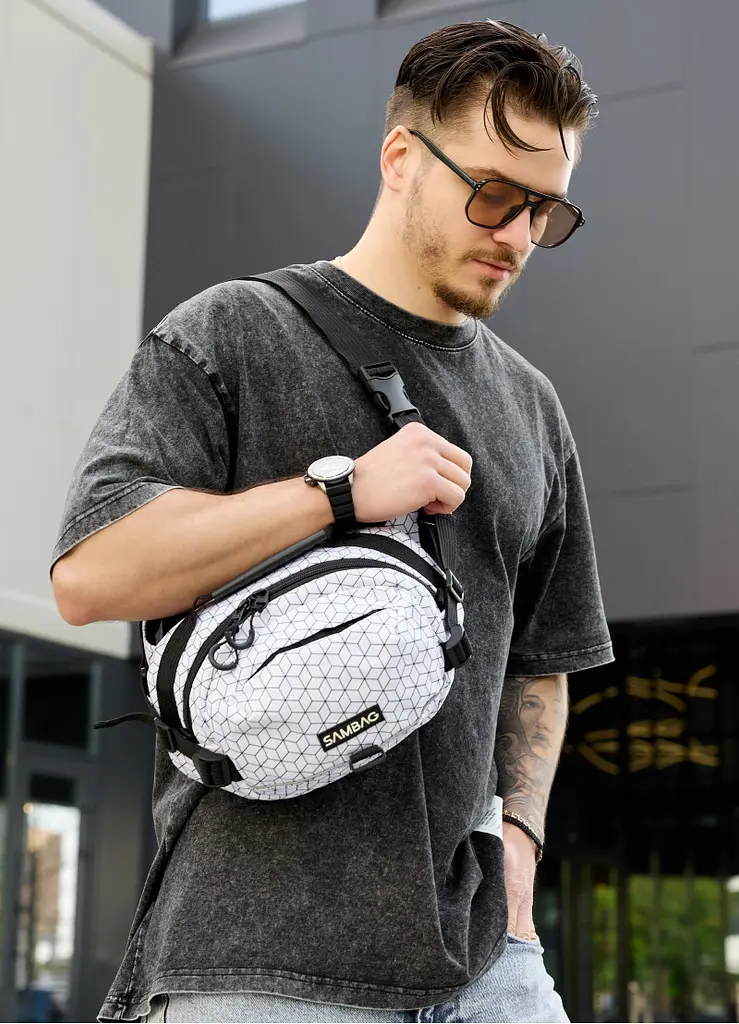 Сумка через плече бананка Sambag Flex Pro принт "Square" 30 × 17 × 15 см (85451150m) - фото 2