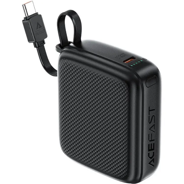 Універсальна мобільна батарея Acefast 10000mAh 20W PD, QC3.0 USB-C In/Out with build Type-C cable, M15 Чорний - фото 3