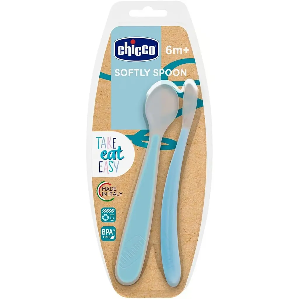 Ложка силіконова Chicco 6+, 2 шт. блакитна (06828.21) - фото 2
