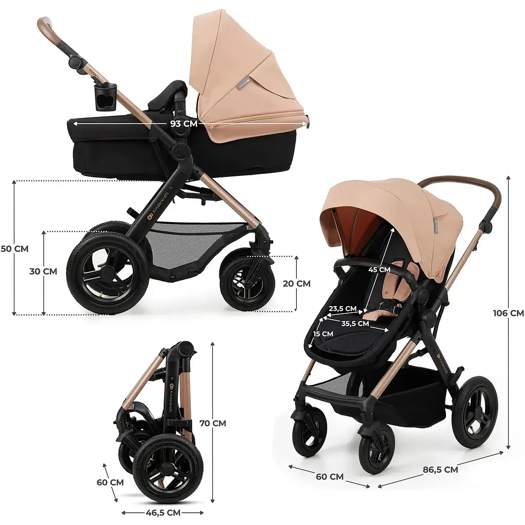 Коляска універсальна 3 в 1 Kinderkraft Moov 2 Air Sand Beige (KSMOOV02BEG0000) - фото 15