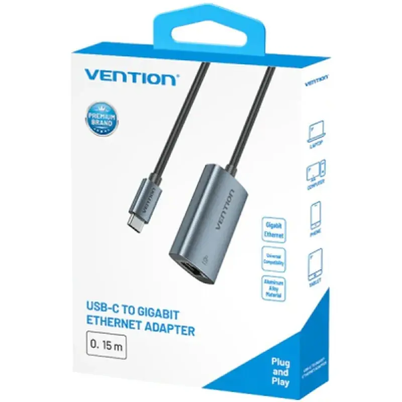 Перехідник USB-C to RJ45 Ethernet 1000Mbps black Vention (CFPHB) - фото 5
