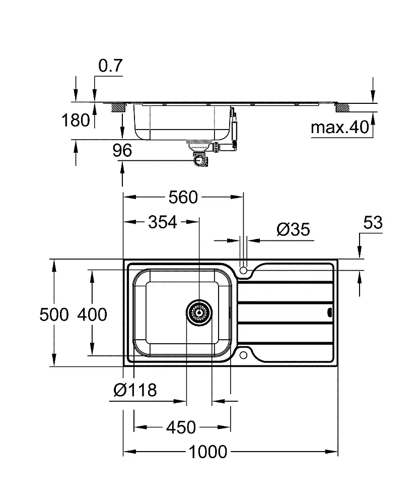 Кухонна мийка Grohe 1000 x 500 мм з ексцентриком, 1 чаша, матова 31563SD1, Нержавіюча сталь - фото 3