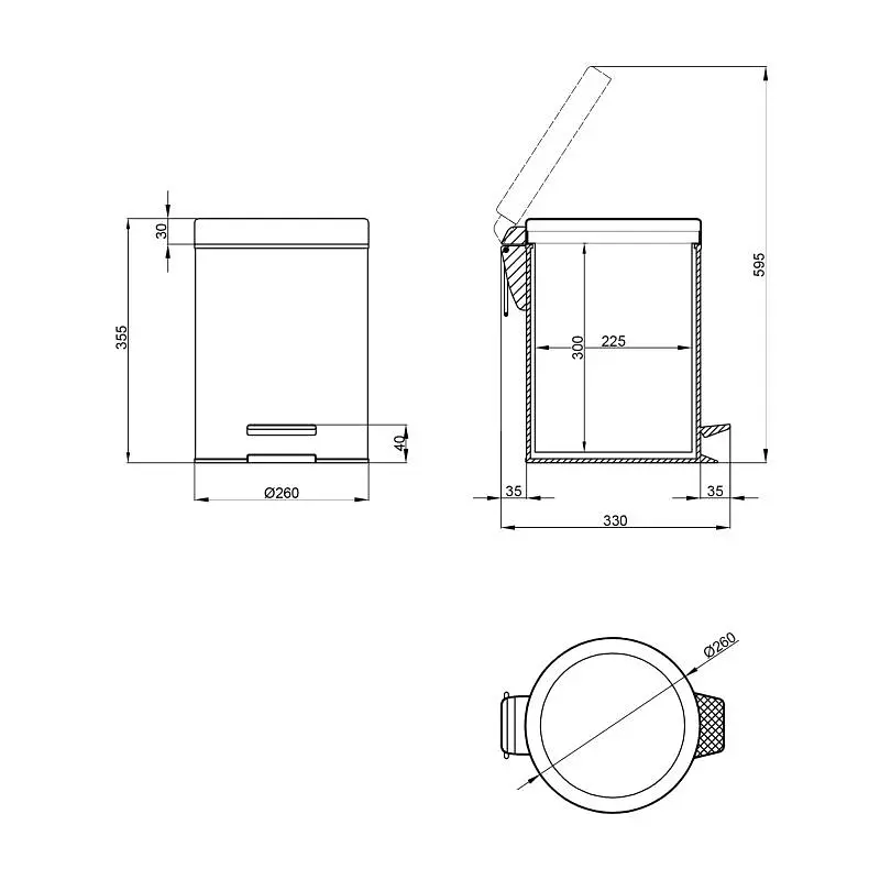 Відро для сміття Lidz Oreo 0112 (121.01.12) 12 л (LDORE0112CRM22256)  - фото 6