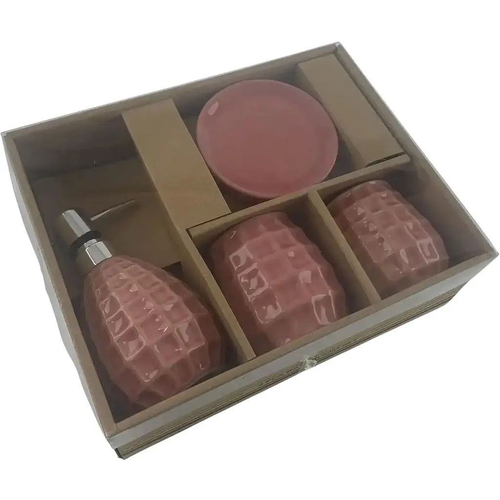 Набір аксесуарів для ванної кімнати No brand керамічний рожевий 28.5x22.5x9 см - фото 6