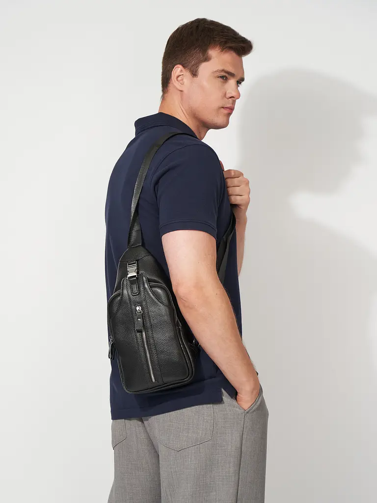 Сумка-слінг чорна шкіряна Tiding Bag F-A25F-5003A - фото 2