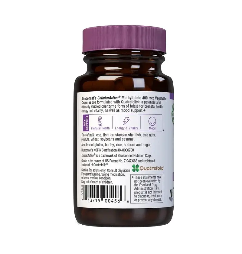 Фоліева кислота Bluebonnet Nutrition Cellular Active Methylfolate 400 mcg, 60 вегакапсул - фото 3