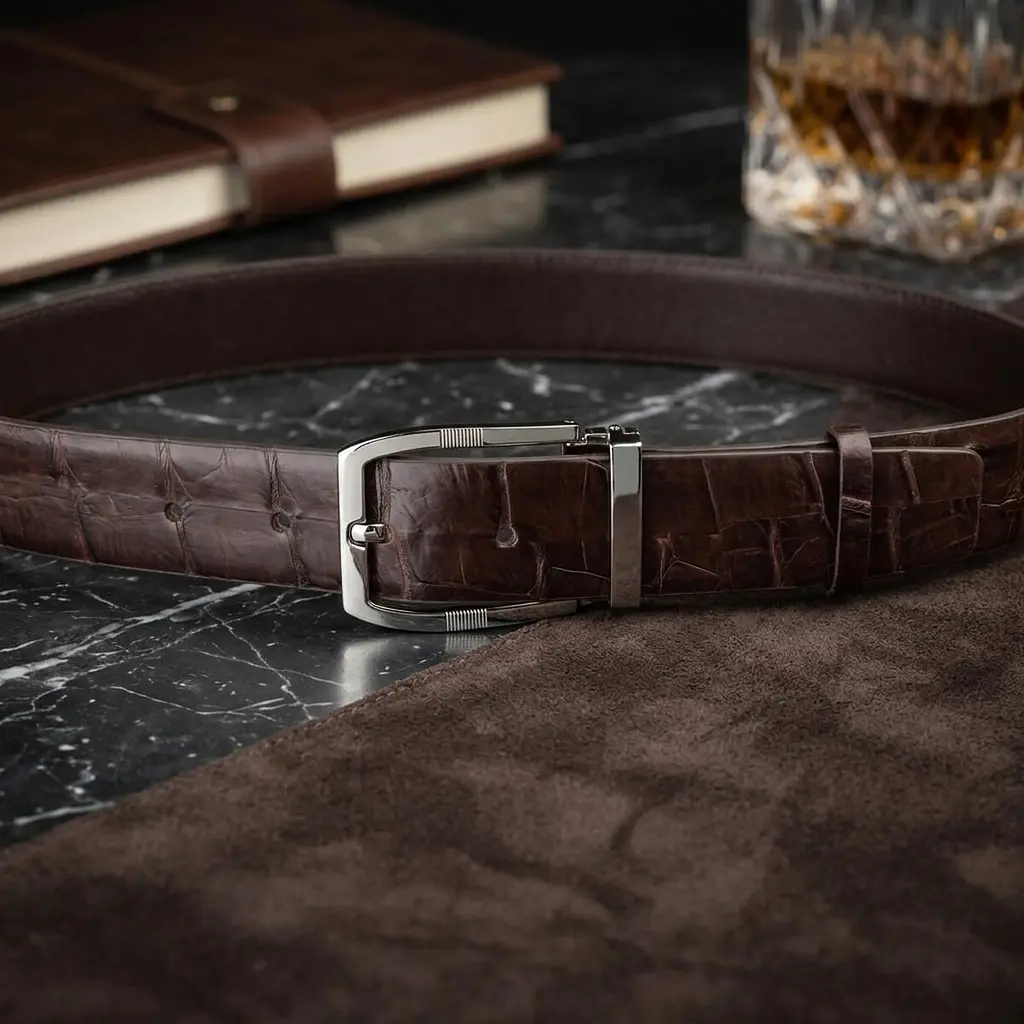 Ремінь чоловічий з натуральної шкіри крокодила коричневий CROCODILE LEATHER 18178 100 см - фото 4