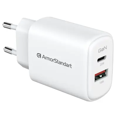 Зарядний пристрій Armorstandart 1xUSB-C + 1xUSB 20W GaN white (ARM89531) - фото 7