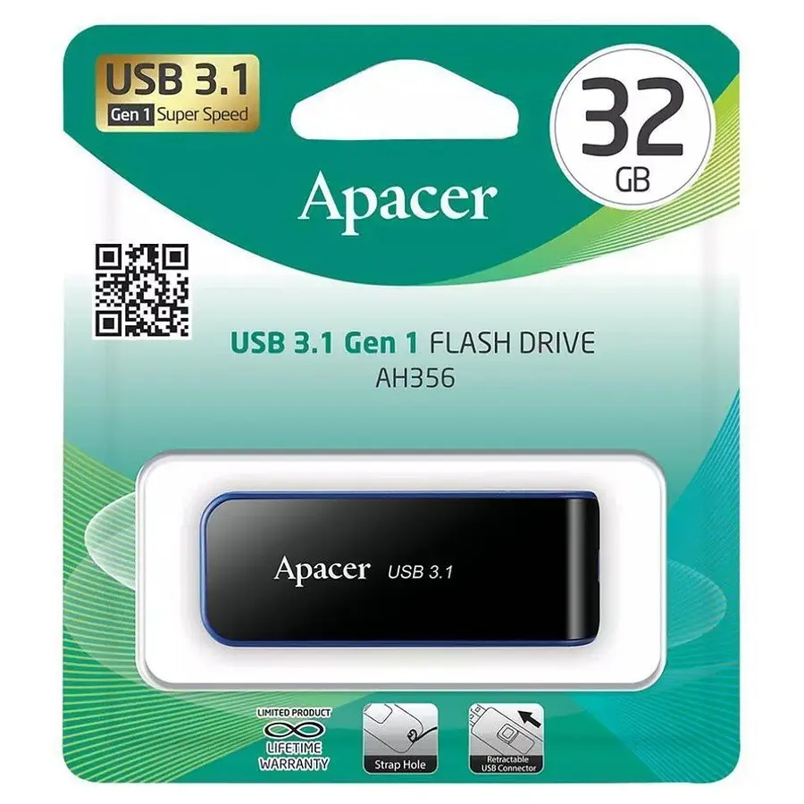 Флеш-накопичувач Apacer USB 3.2 Gen 1 AH356 32GB Чорний - фото 2