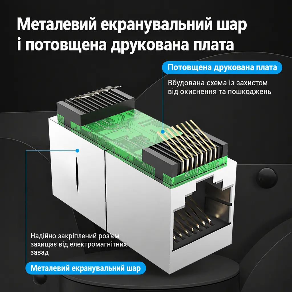 Мережевий з’єднувач Keystone для подовження кабелю Vention Ethernet-муфта гнізда RJ45 мама-мама Cat.7 FTP для встановлення в настінну панель або патч-панель чорний (IPWB0) - фото 4