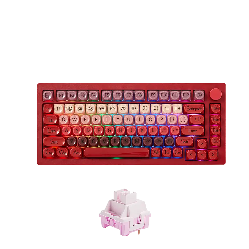 Ігрова механічна дротова клавіатура Veekos K75 / Frost Pink Switch / Hot-Swap / Red - фото 2