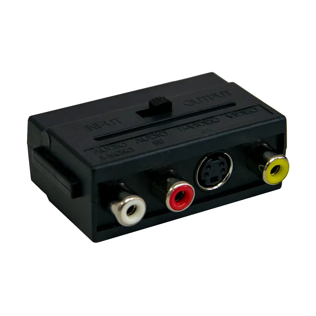 Перехідник SCART – 3 RCA + S-Video SH 3009, аудіо-відео адаптер, 21-пін Скарт-тюльпан із перемикачем in/out
