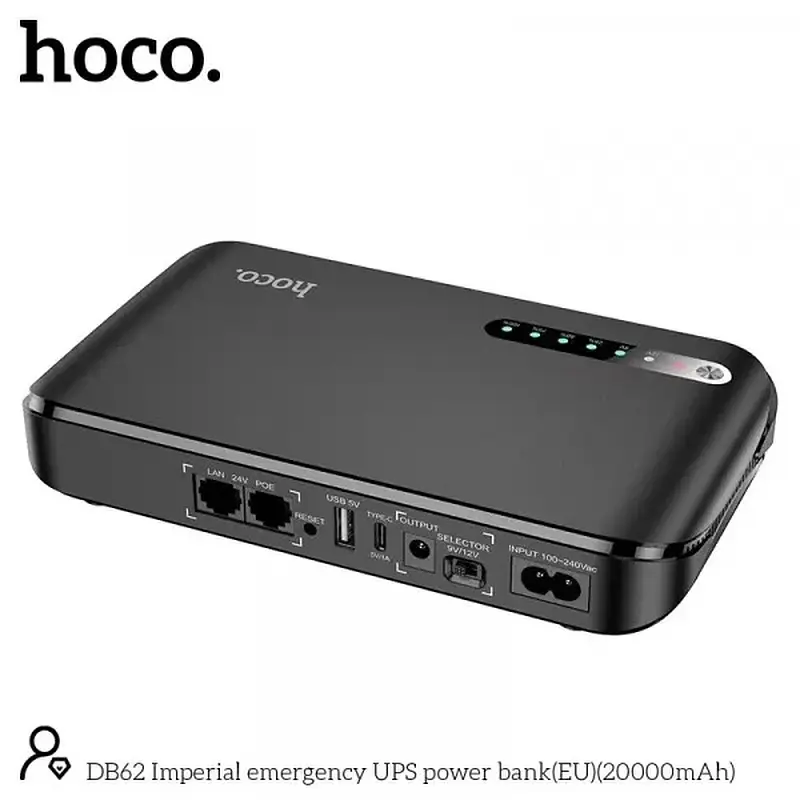 ДБЖ Hoco DB62 Imperial emergency UPS 5-12V/18W 20000mAh Black - фото 2