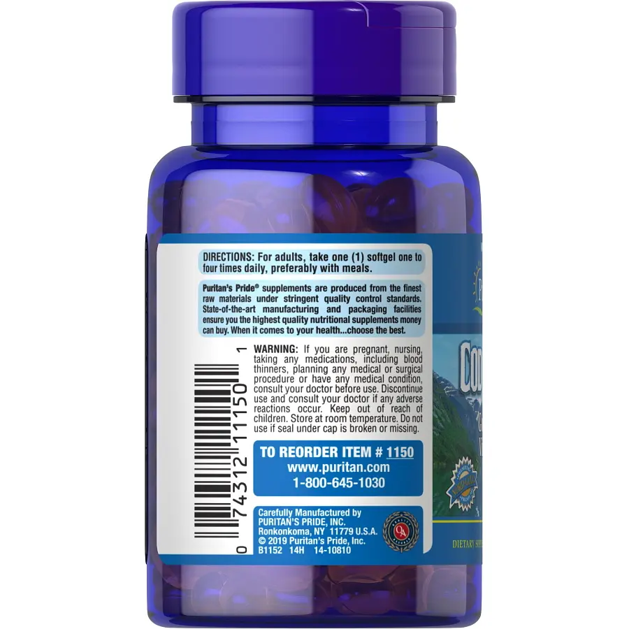 Жирные кислоты Puritan's Pride Cod Liver Oil 415 мг 100 капсул - фото 3
