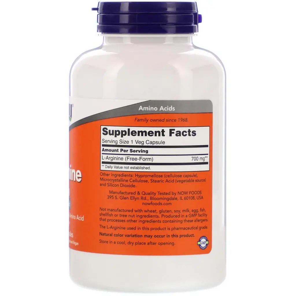 Амінокислота L-аргінін Now Foods L-Arginine 700 мг 180 вег капс - фото 2