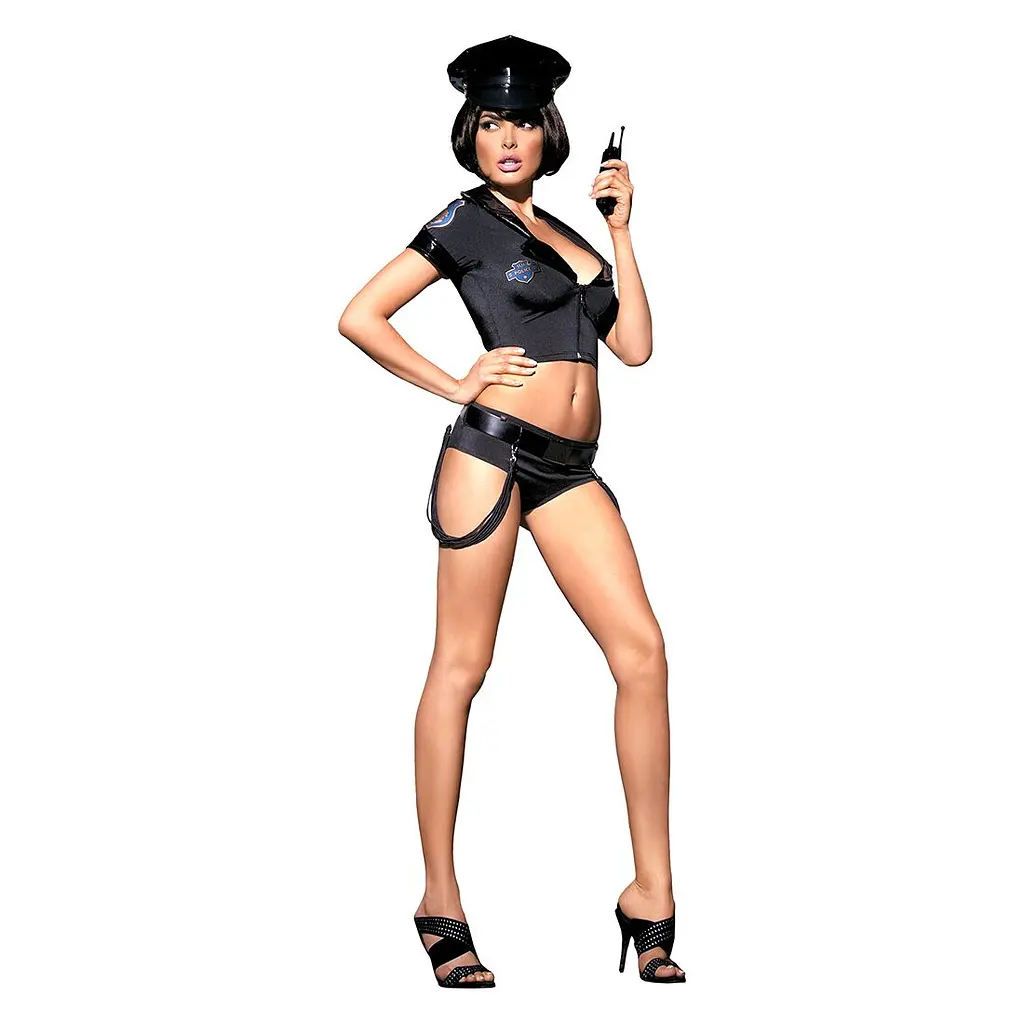 Еротичний костюм поліцейського Obsessive Police set S/M, black, топ, шорти, кепка, пояс, портупея - фото 2