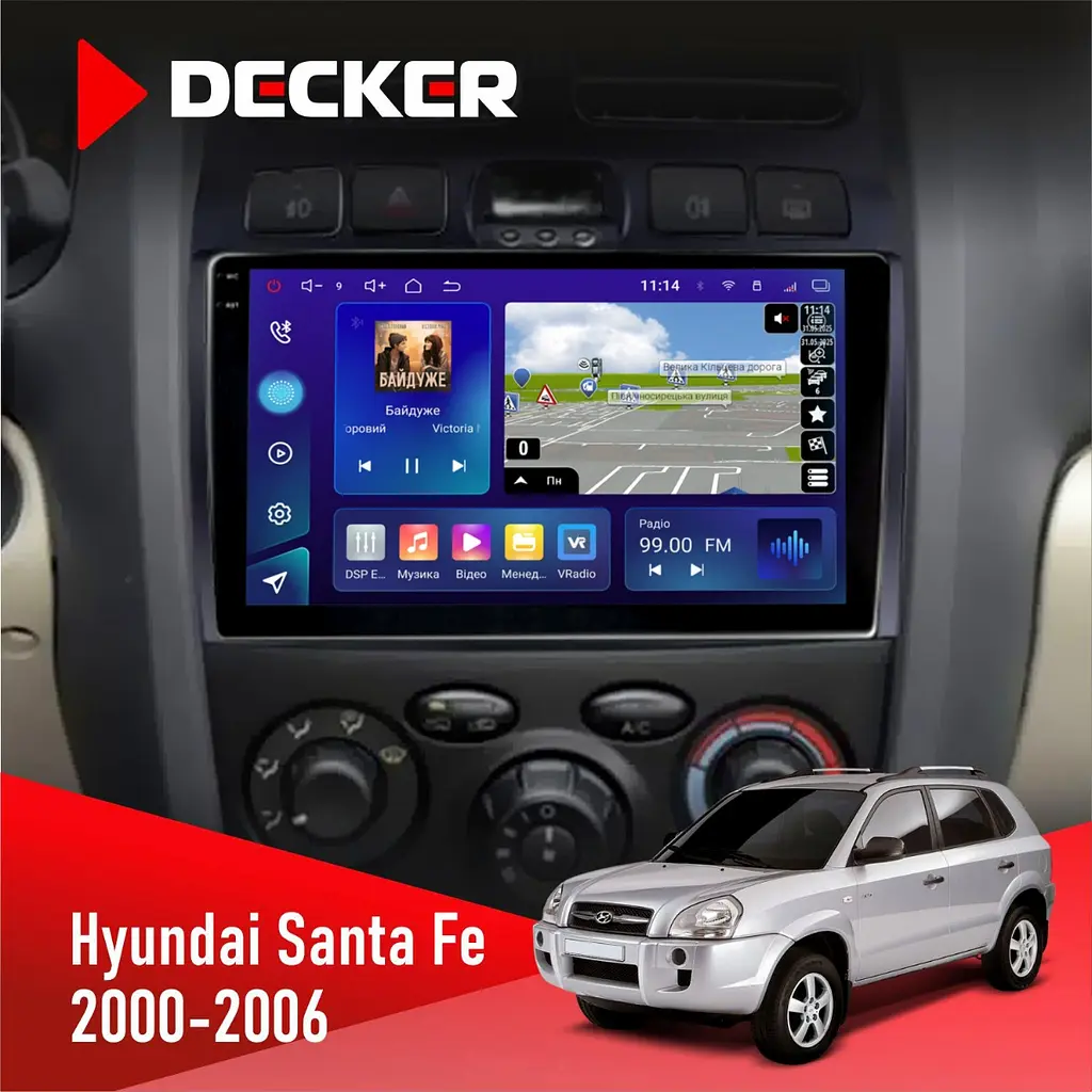 Штатная магнитола Hyundai Santa Fe 2000-2006 Decker D9-009 4x64, DSP, 4G, 2k Decker (НФ-00008221)