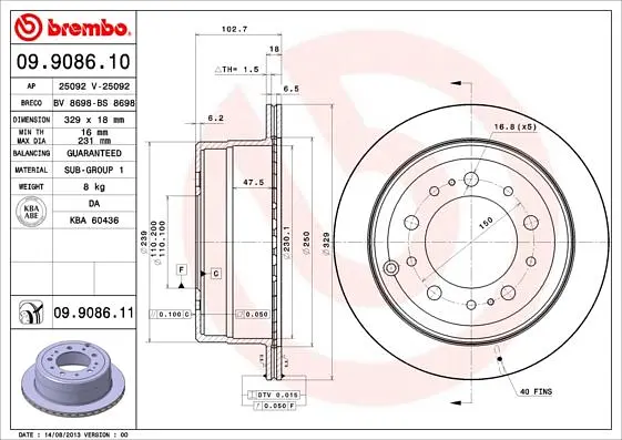 Диск гальмівний вентильований Lexus Lx II, Toyota Land Cruiser 100 97-08р Brembo (09.9086.11) - фото 2