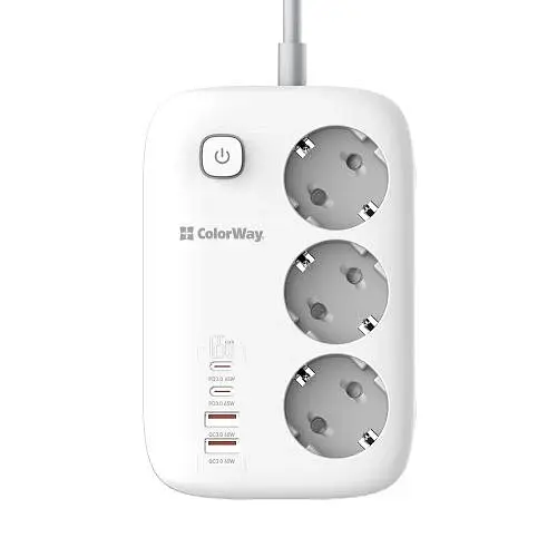 Мережевий фільтр GaN3 Pro, 3 розетки, 2 м, White ColorWay teh0028204