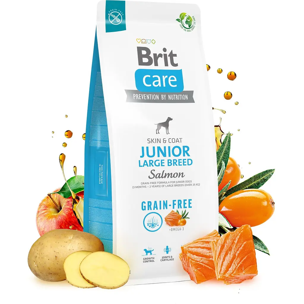 Сухий беззерновий корм для молодих собак великих порід Brit Care Dog Grain-free Junior Large Breed, з лососем, 3 кг - фото 2