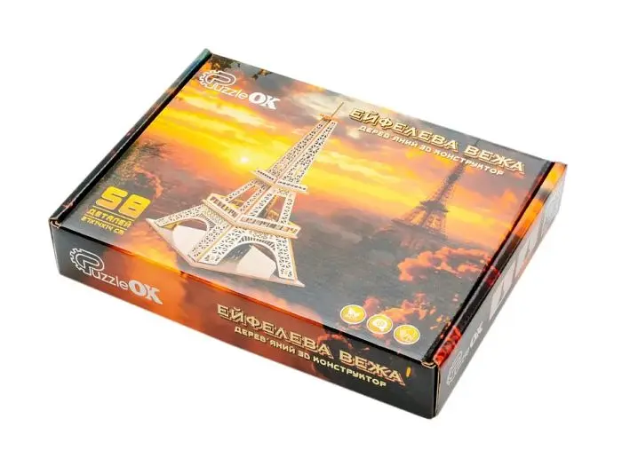 Дерев'яний 3D конструктор Ейфелева Вежа, Puzzleоk (Puz-00925), 58 дет. - фото 6