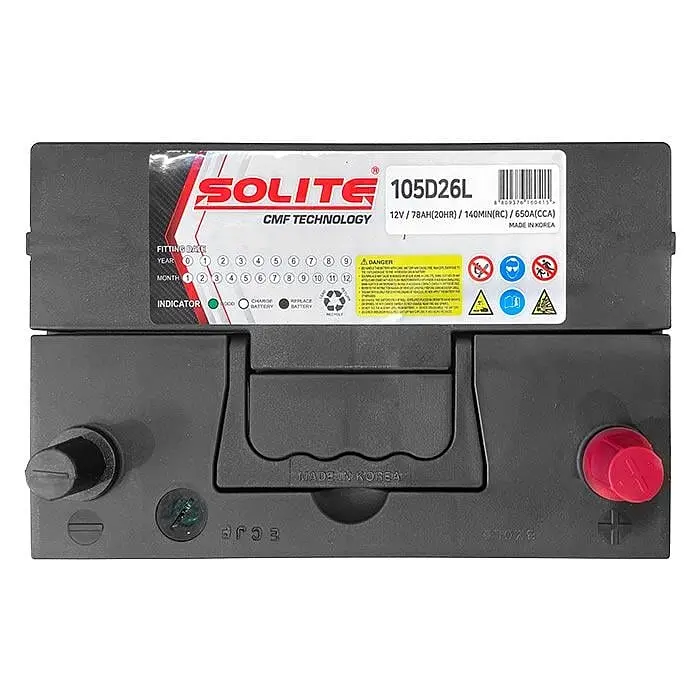 Аккумулятор Solite 6СТ-78Ah 105D26L ASIA Ев (-/+) 650CCA 260 x 173 x 225 мм - фото 4