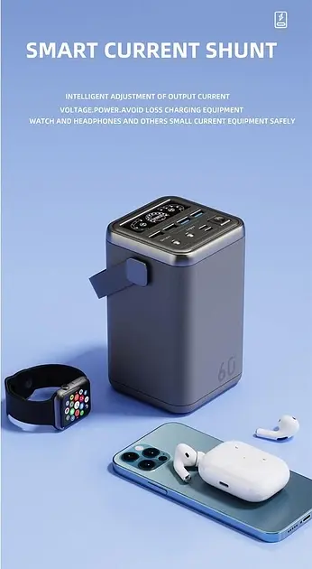 Универсальная мобильная батарея Powerbank 02 Project 60000 мАч 66Вт с быстрой зарядкой и фонариком Black - фото 6