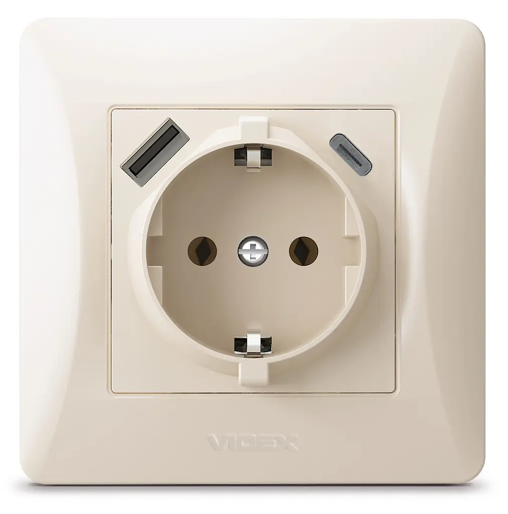 Розетка Videx Binera одинарна із заземленням з USB+USB-C кремова (VF-BNSK1GUC-CR) - фото 3