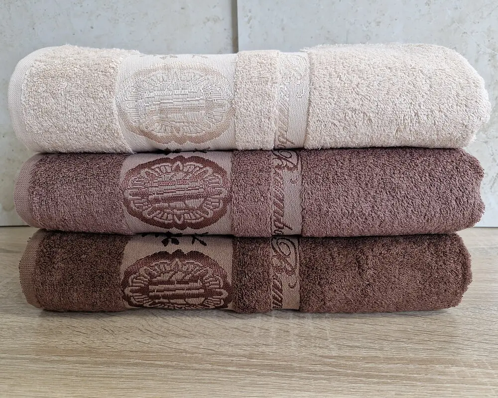 Набір турецьких бамбукових махрових рушників Zeron 3 штуки банні 70х140 Bamboo коричневий - фото 10